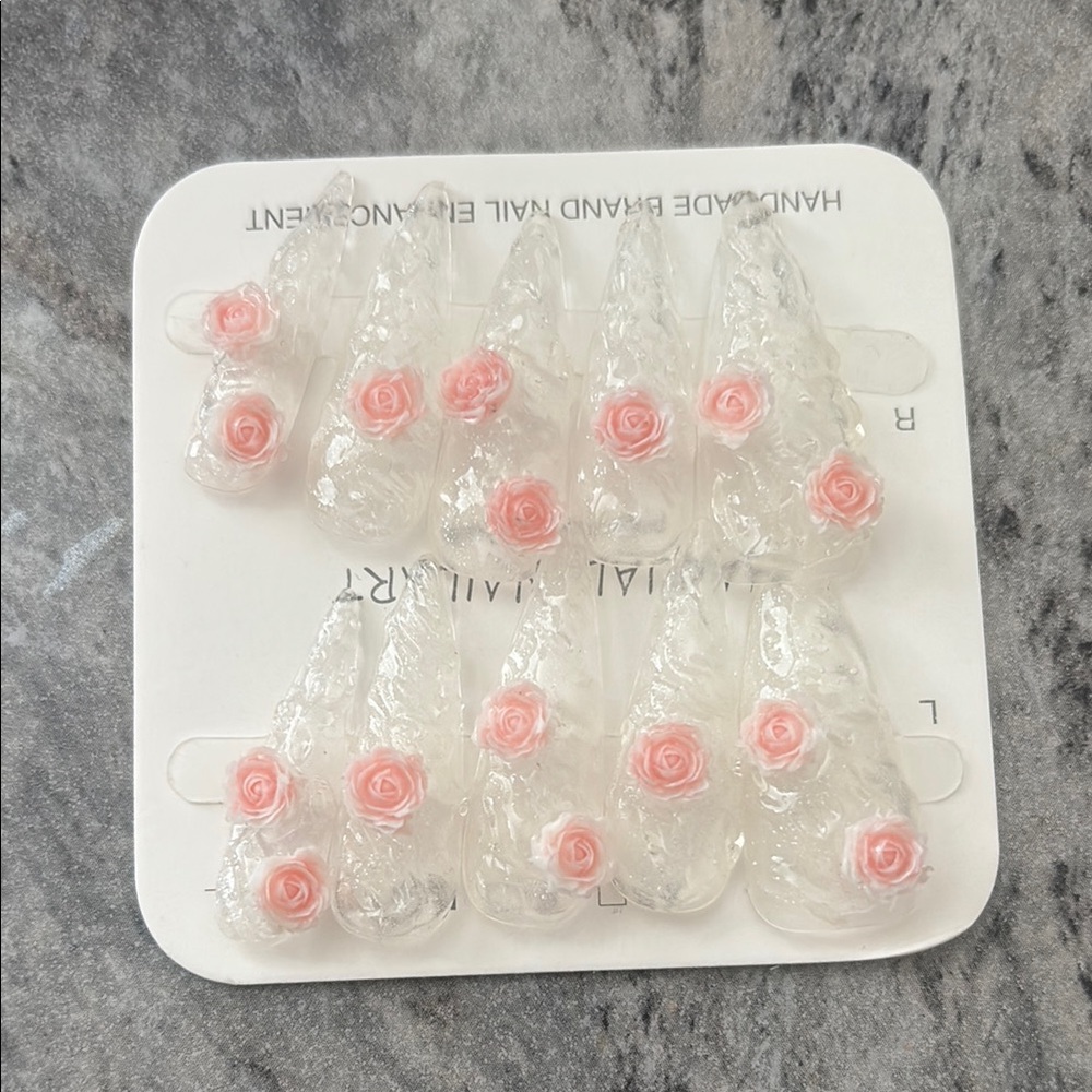 🌹🌸Clear Rose Press-On Nails 💅🏻✨– Handmade Elegance